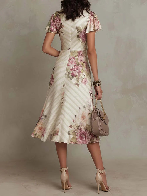 Alba™ | Elegant midikjole i retro-satin med blomsterdesign